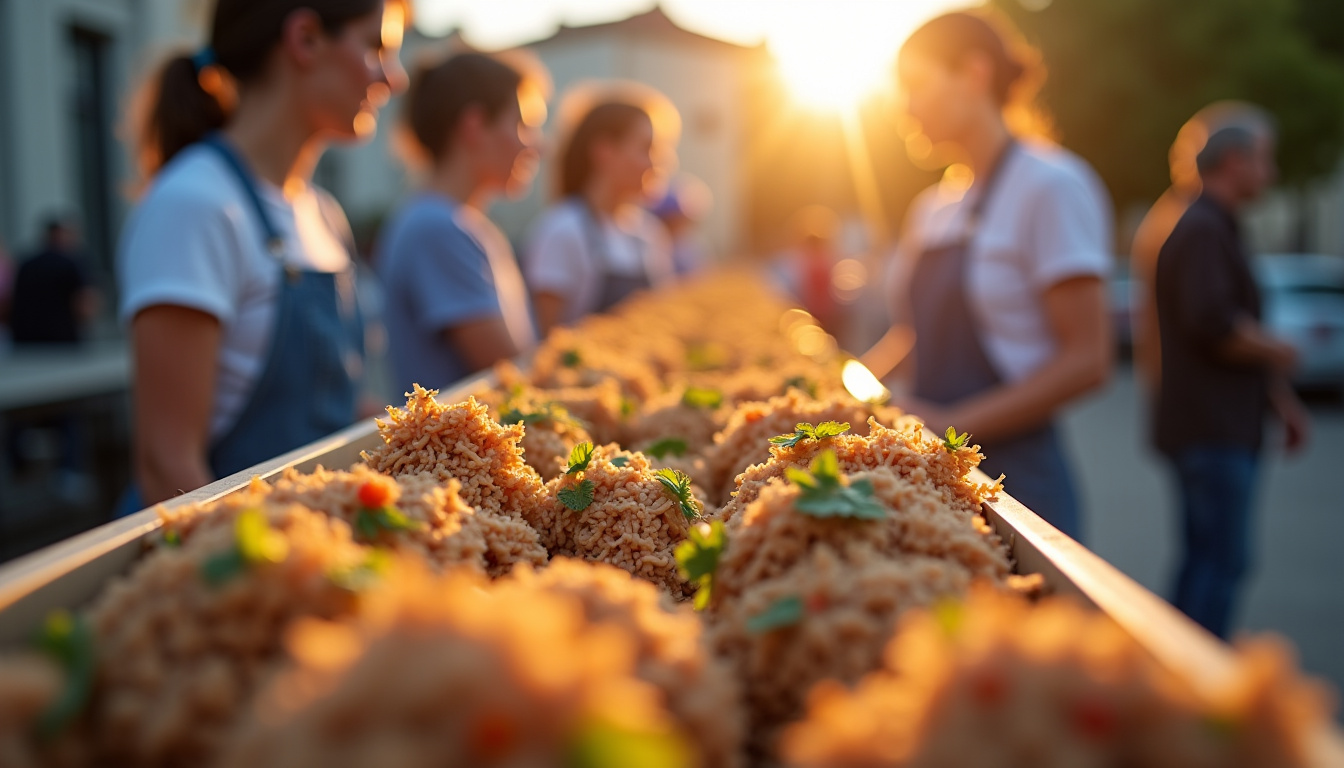 Bénévoles en train de distribuer des repas lors d
