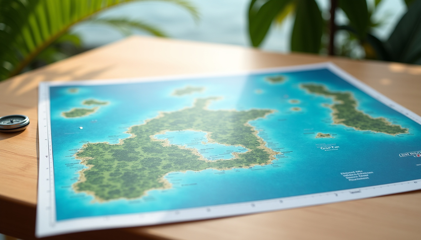 Carte géographique détaillée du Grand Cul-de-Sac Marin en Guadeloupe montrant les îlets, la mangrove et la barrière de corail