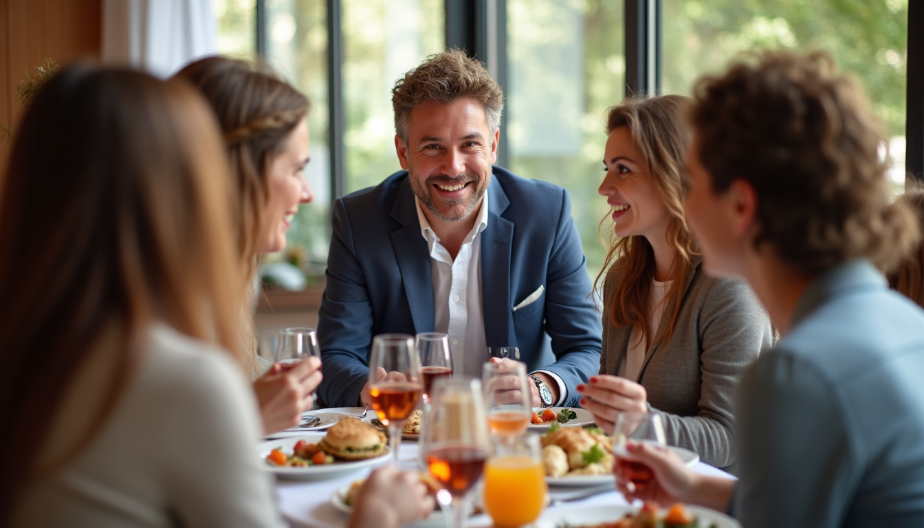 Christian Hardelay partageant un repas avec plusieurs personnes lors d