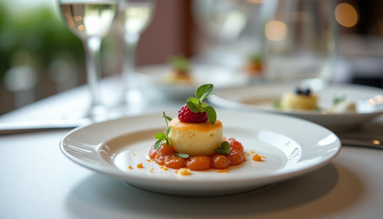 Dessert signature de Simon Pacary présenté dans une assiette à l