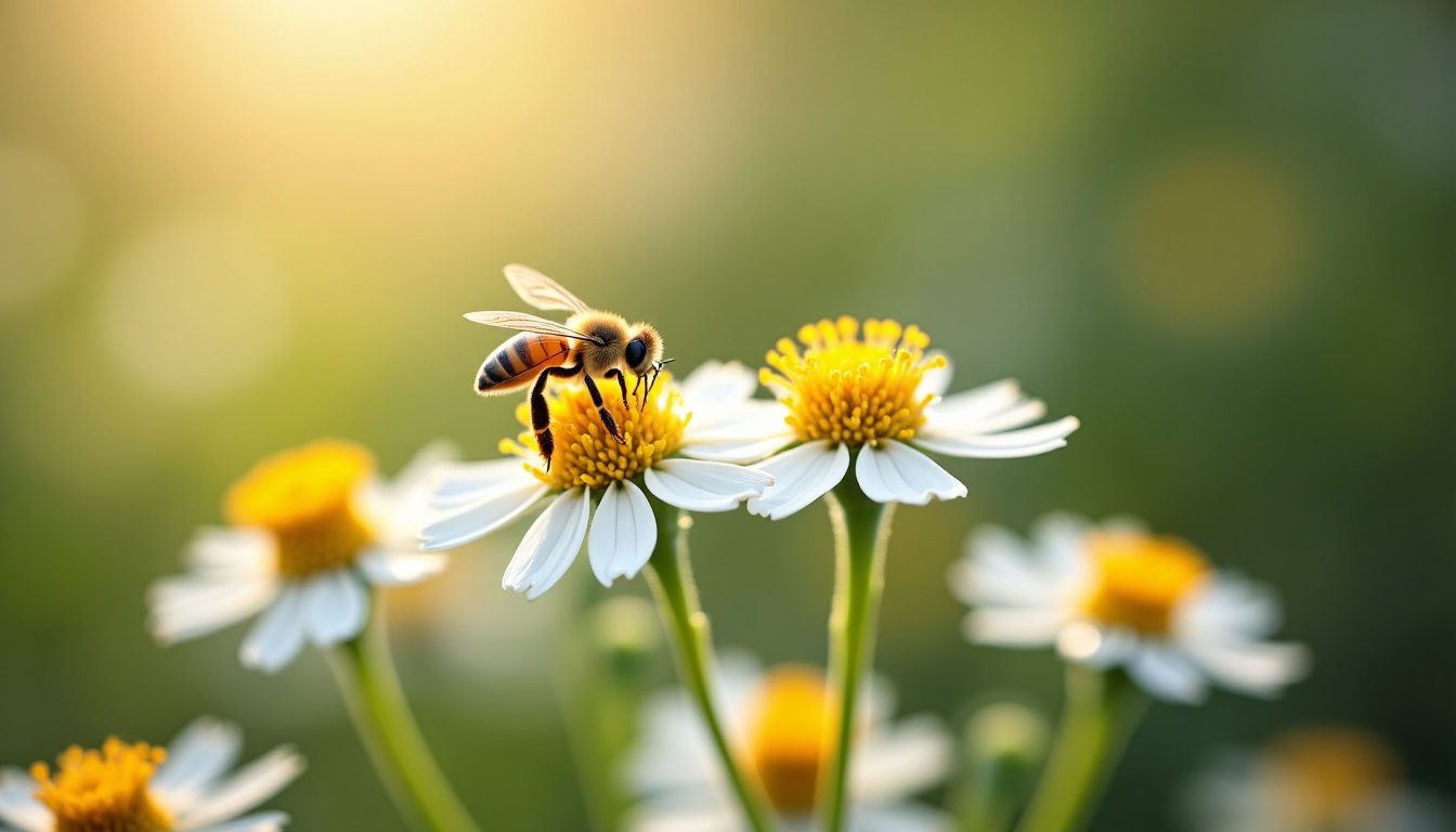 Fleurs blanches de Coccoloba uvifera en grappes, photographiées en plein jour avec une abeille en vol autour