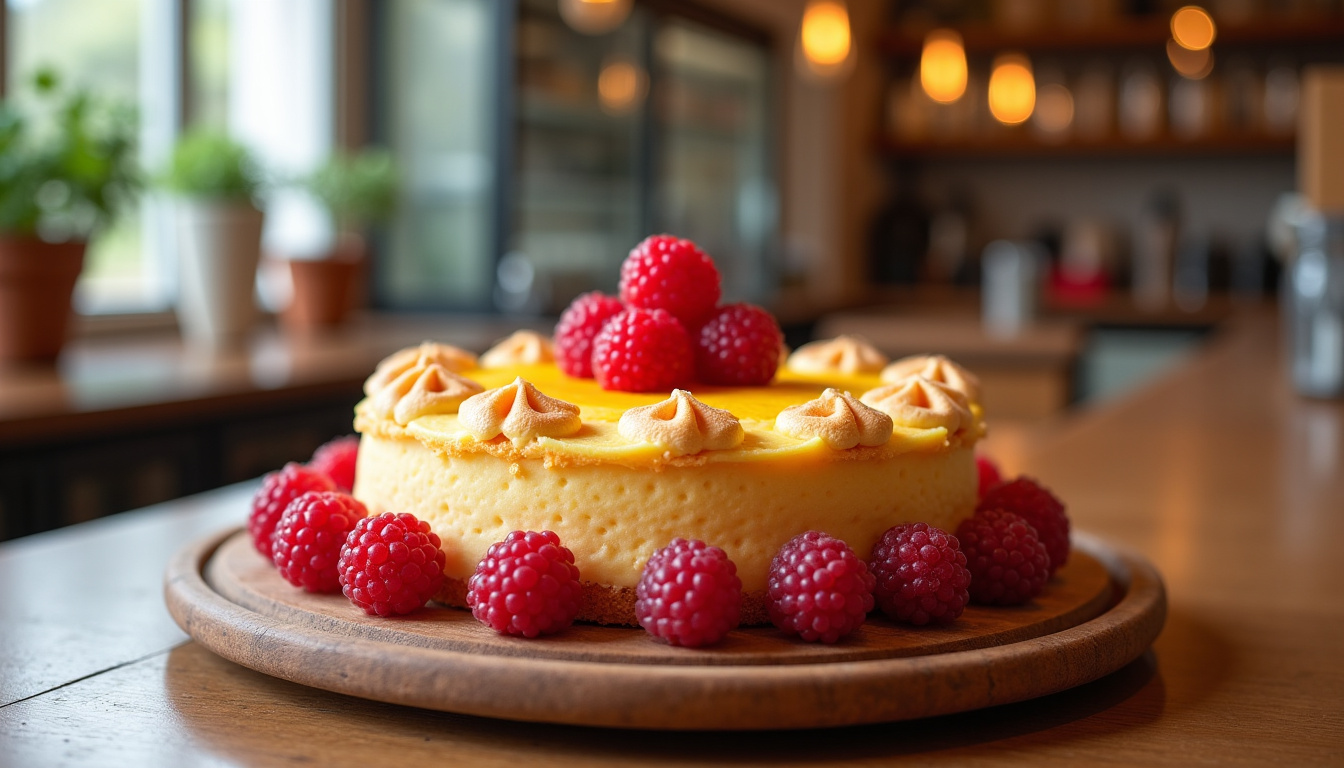 Fraisier Saint-Barth, gâteau emblématique de la pâtisserie Carambole, présenté sur un plateau en bois
