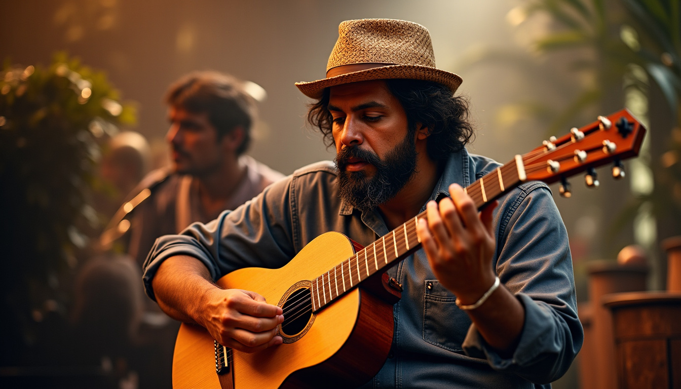 Hermeto Pascoal en pleine performance, jouant de divers instruments et objets, capturant l