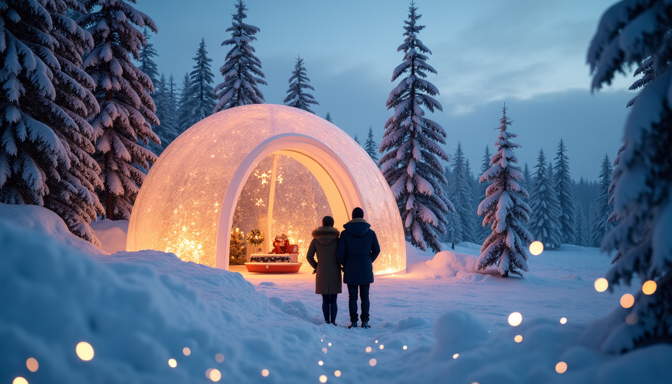 Igloo de verre en Laponie, avec un couple allongé sur des peaux de renne, regardant les aurores boréales danser au-dessus d