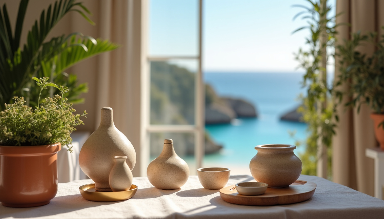 Intérieur de la boutique BAO St Barth avec objets artisanaux exposés dans un cadre naturel