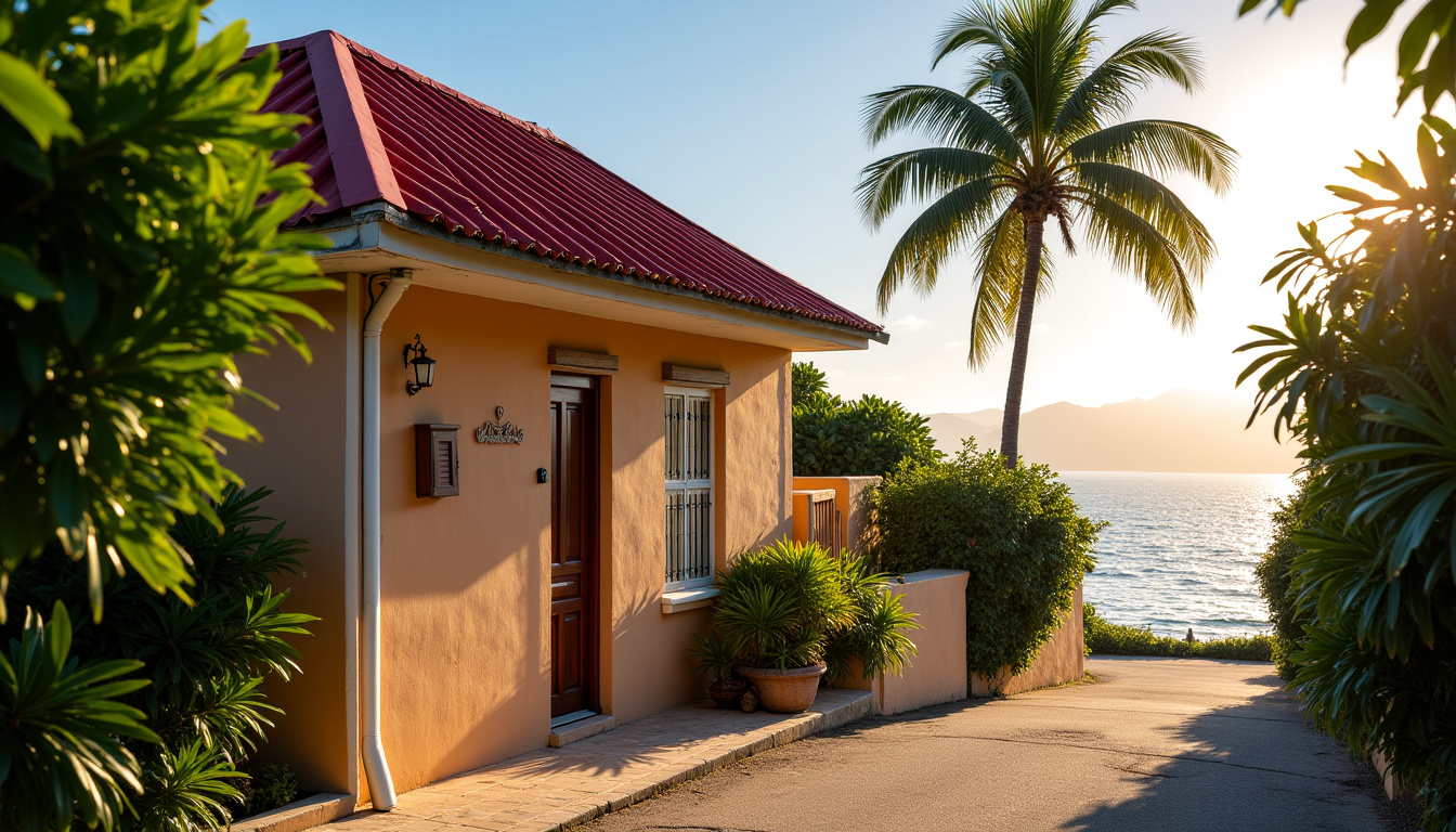 Maison créole typique de Gustavia avec balcons en bois et toit rouge