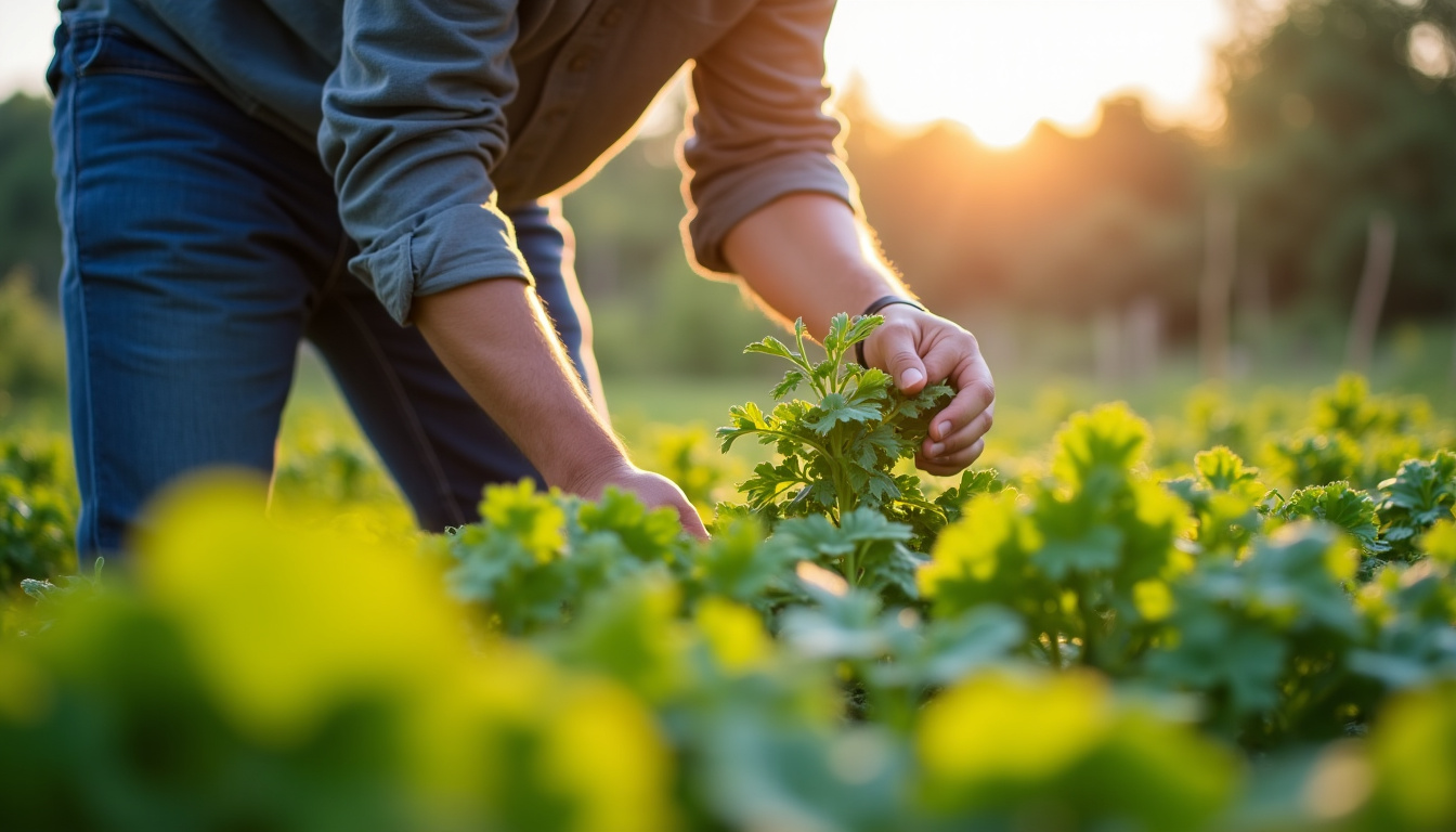 Marc Jean en train de cultiver des légumes en permaculture sur une parcelle de terre