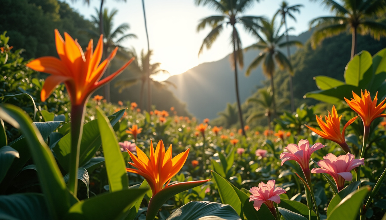Paysage tropical de Saint-Barth avec une végétation luxuriante et des fleurs exotiques