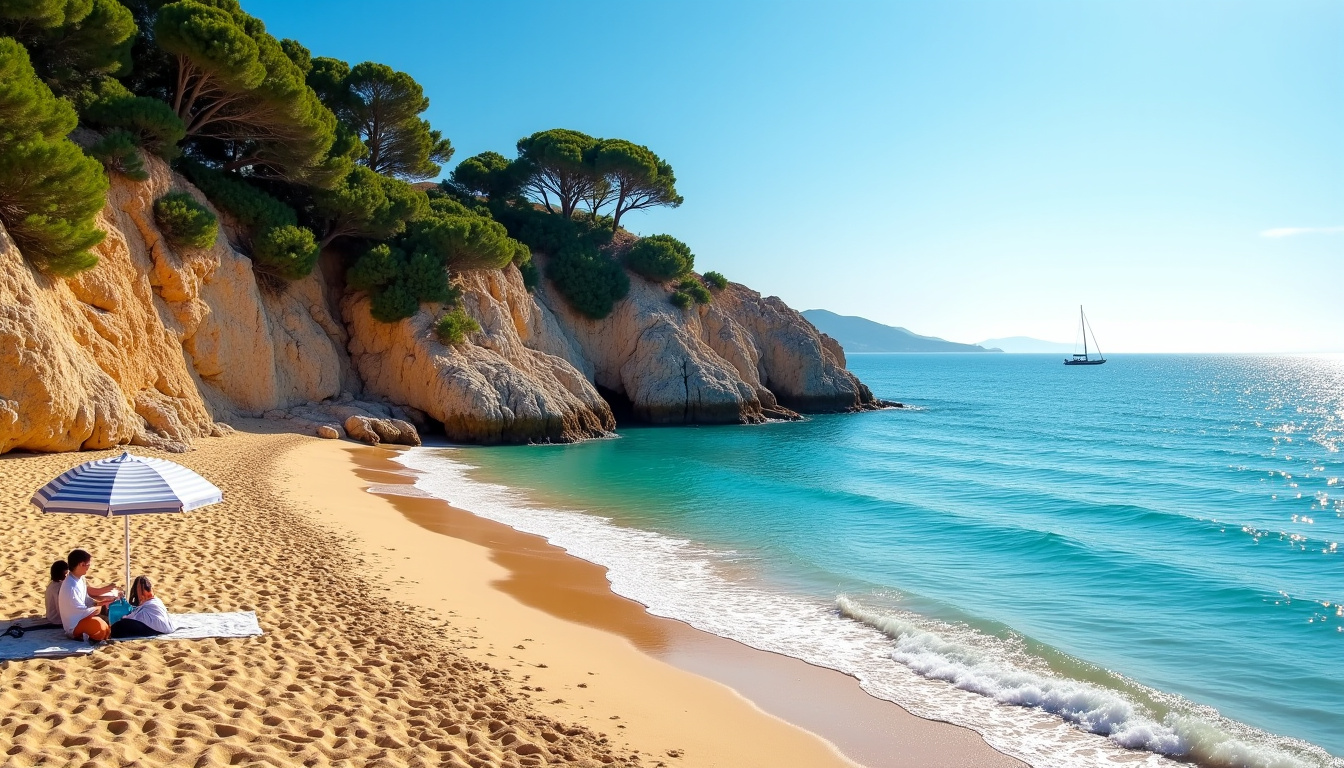 Plage Saint-Jean à La Ciotat, avec eaux turquoises et calanques en arrière-plan