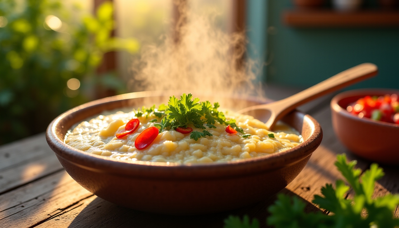 Préparation des accras de morue: mélange de la pâte dans un saladier avec morue effilochée, herbes hachées et piments