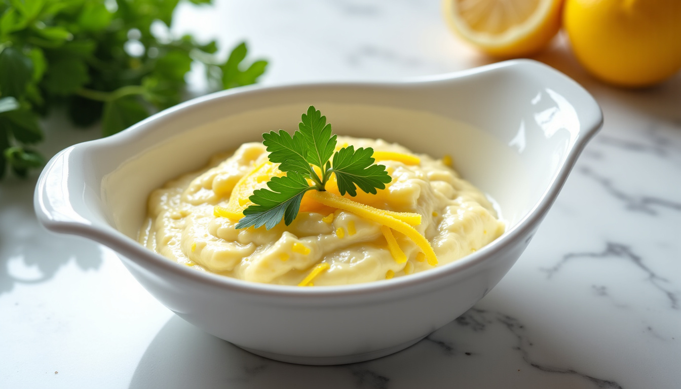 Préparation du beurre citronné dans un bol avec du persil et du citron