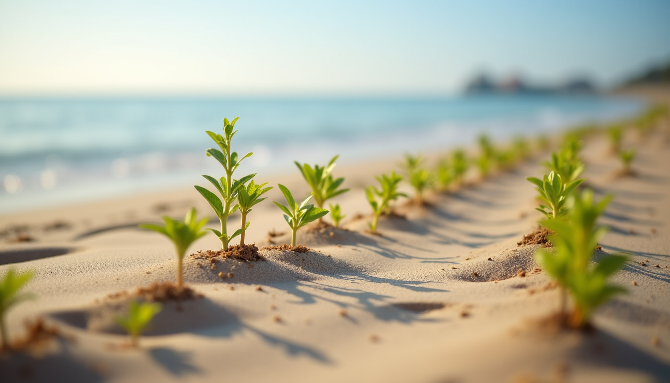 Raisiniers bord de mer plantés sur une plage de Marie-Galante pour stabiliser le sable