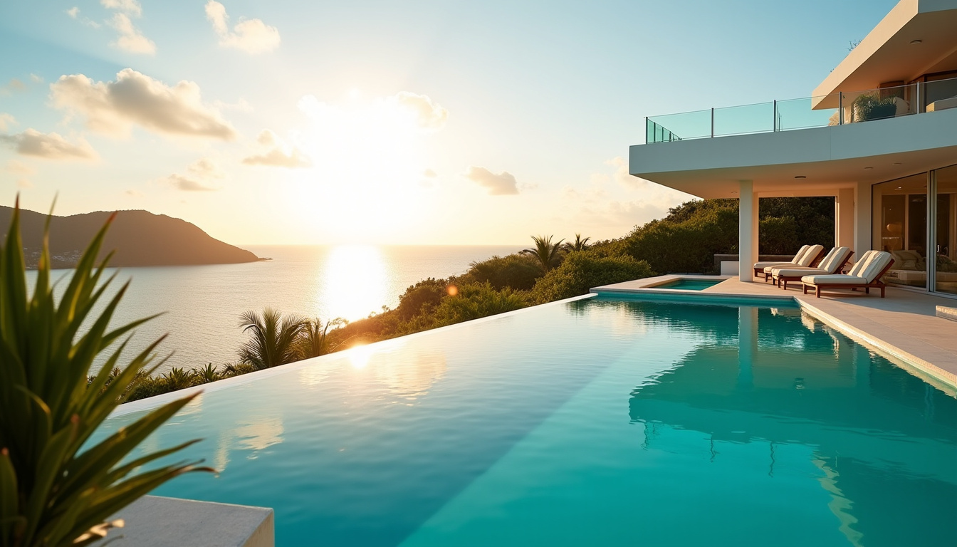 Villa de luxe avec piscine à débordement à Pointe Milou, vue sur l