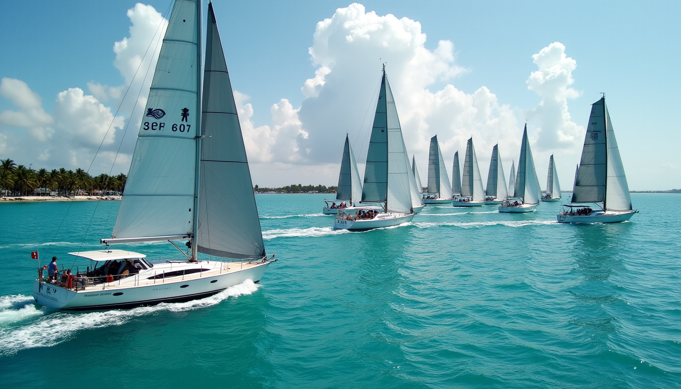 Vue aérienne de la Yachting Key West Race Week organisée par Premiere Racing, avec une flotte de plus de 300 bateaux
