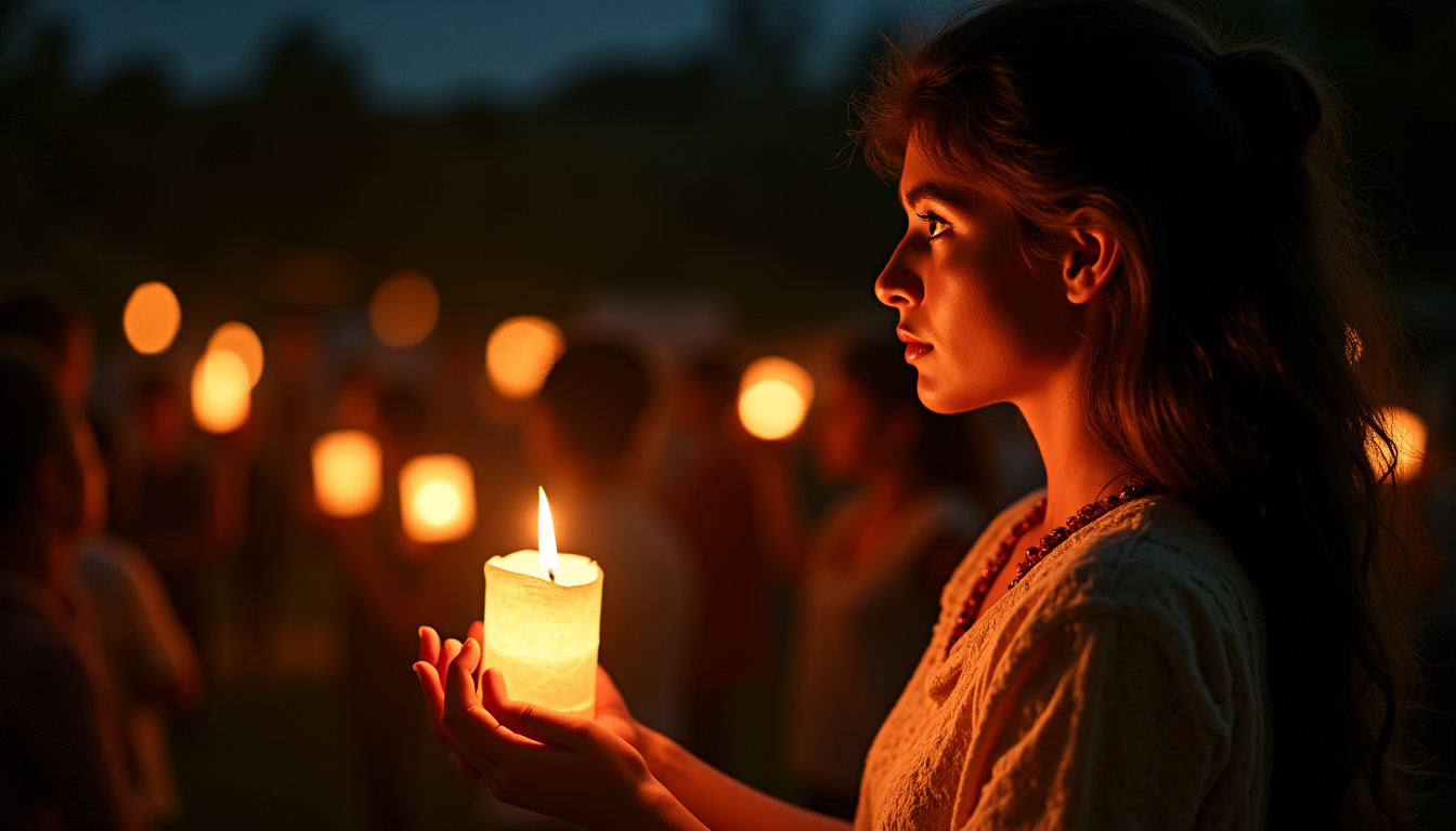Vue nocturne du domaine de la Cocoloba, illuminé par des lanternes, pendant un Chanté Nwèl en cours