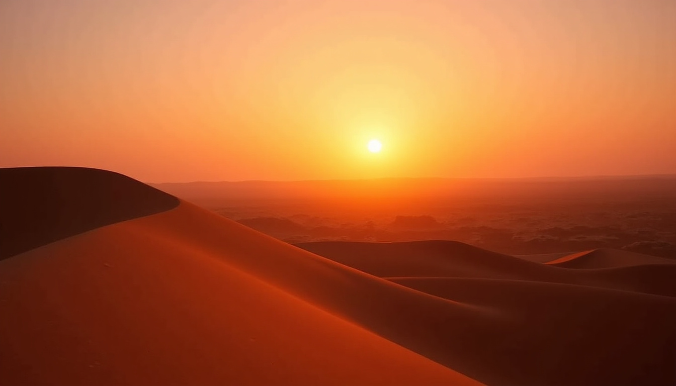 Vue panoramique des dunes de Sossusvlei en Namibie lors du coucher du soleil, avec des teintes orangées et rouges intenses