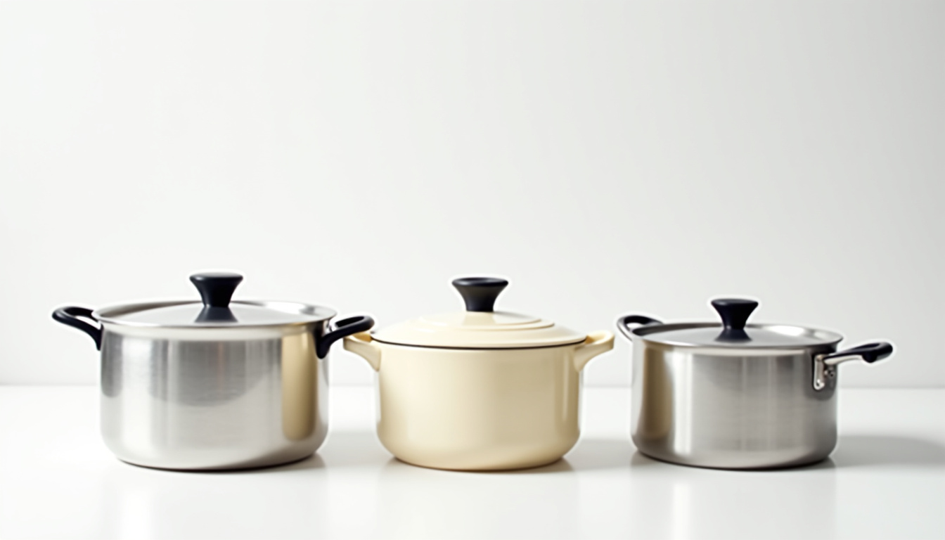Comparaison visuelle des cocottes en inox, fonte émaillée et aluminium - vue de côté avec légendes