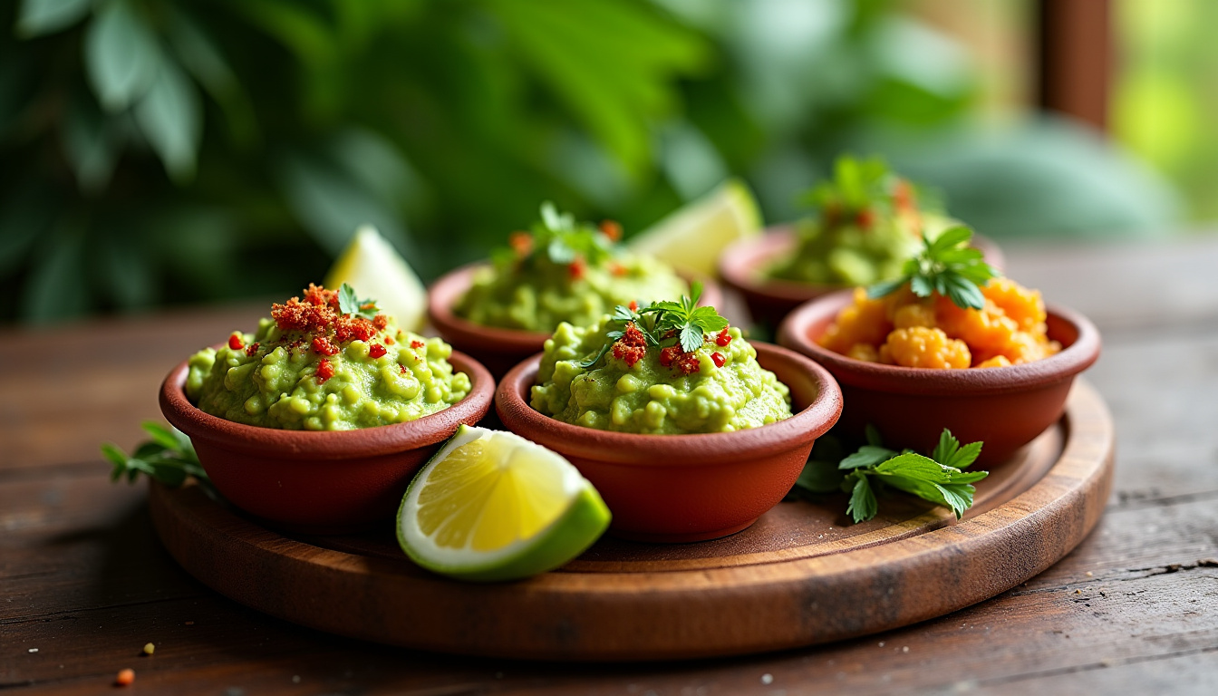 Différentes versions du féroce d’avocat: traditionnel avec morue, version au thon, version végétarienne avec tofu