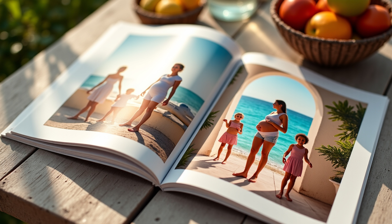 Exemplaire du magazine Coccoloba ouvert sur un article traitant de la vie familiale à Saint-Barth