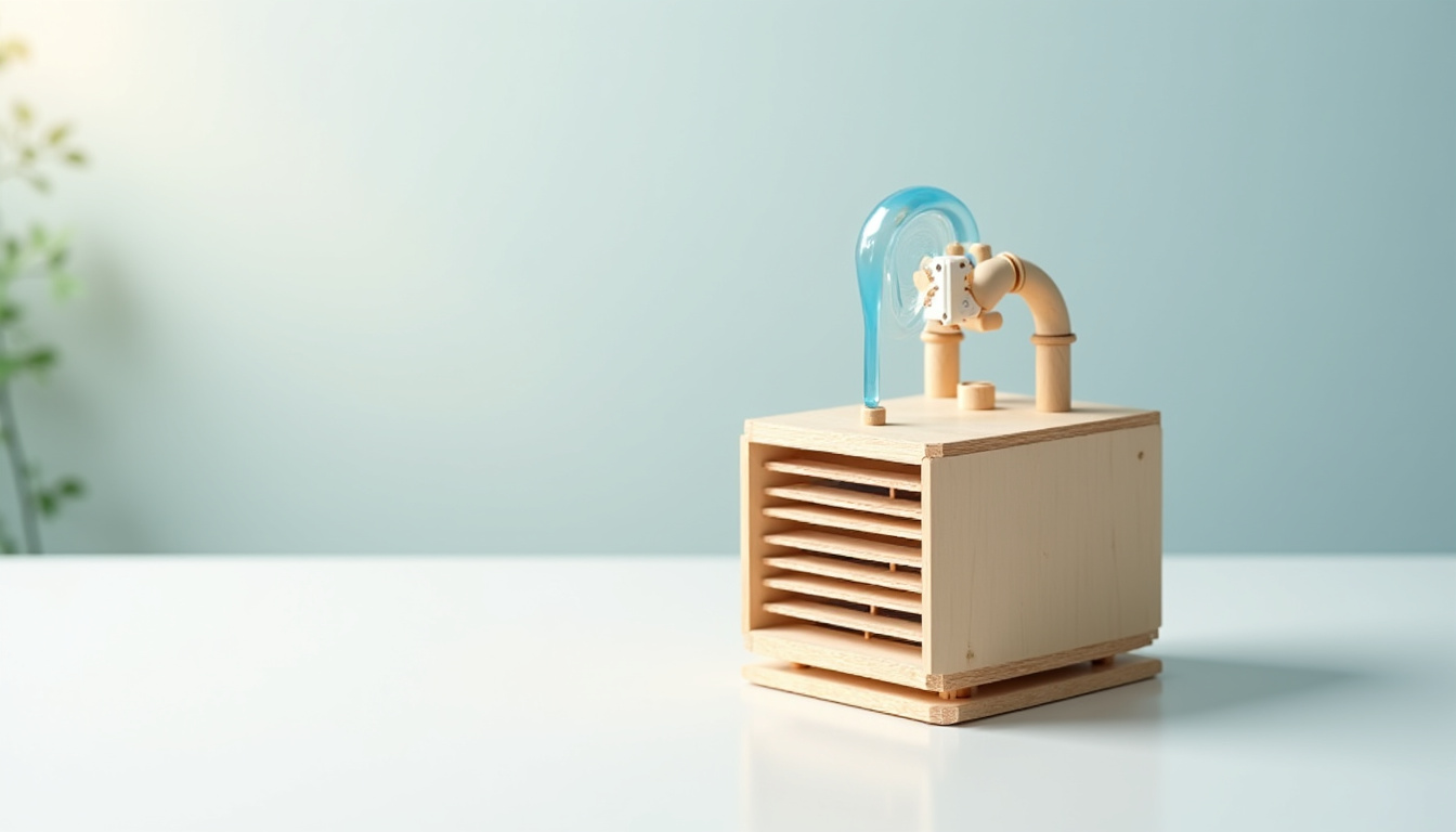 Schéma de fonctionnement d’un rafraîchisseur d’air par évaporation avec réservoir d’eau et ventilation