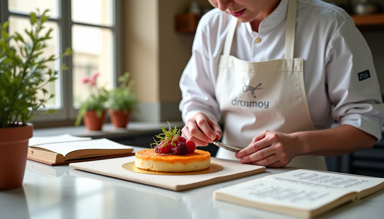 Simon Pacary en cuisine à Carcassonne, en train de travailler sur une création pâtissière