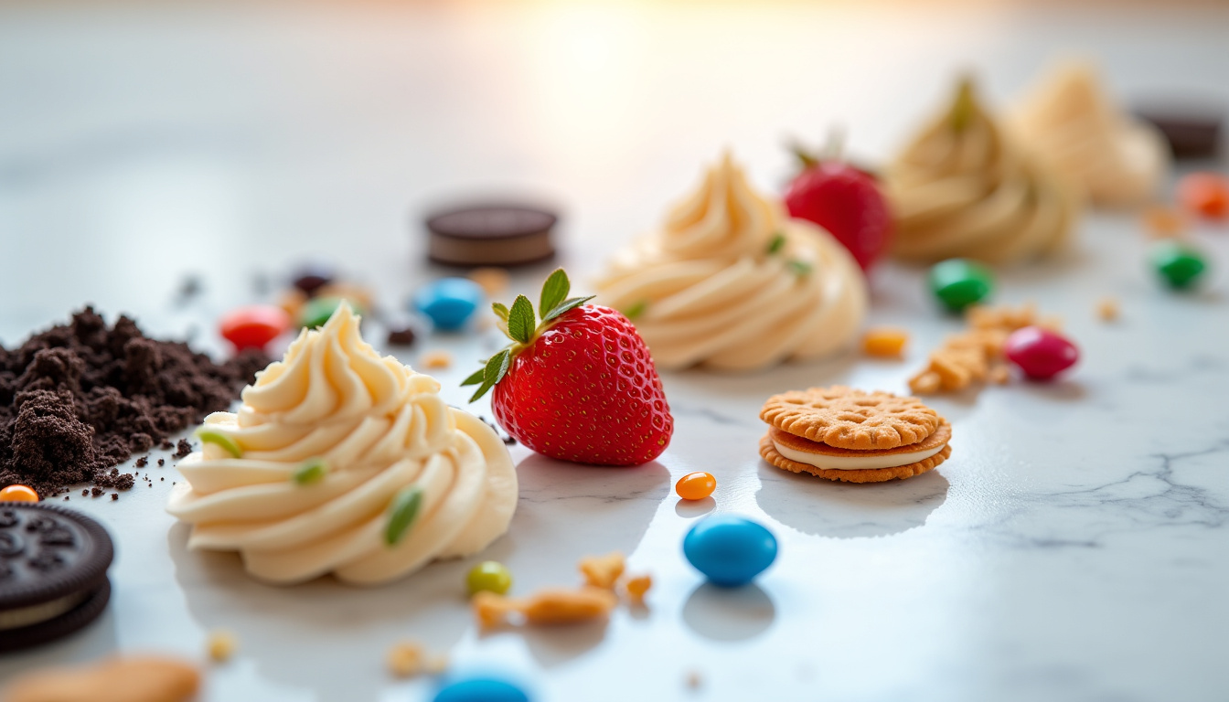 Assortiment de toppings maison pour McFlurry: biscuits Oreo, pistaches, fraises, M&M’s et spéculoos