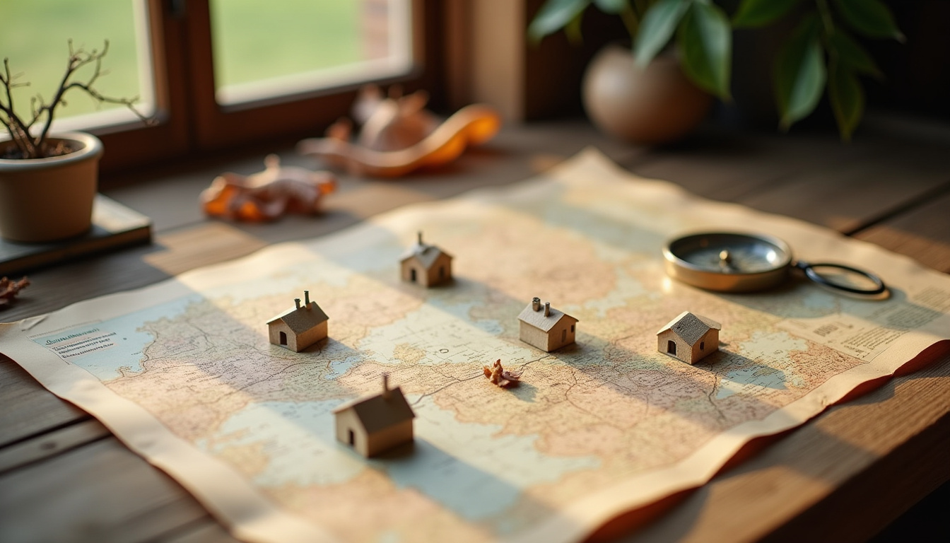 Carte géolocalisée montrant des maisons à rénover disponibles dans une zone rurale