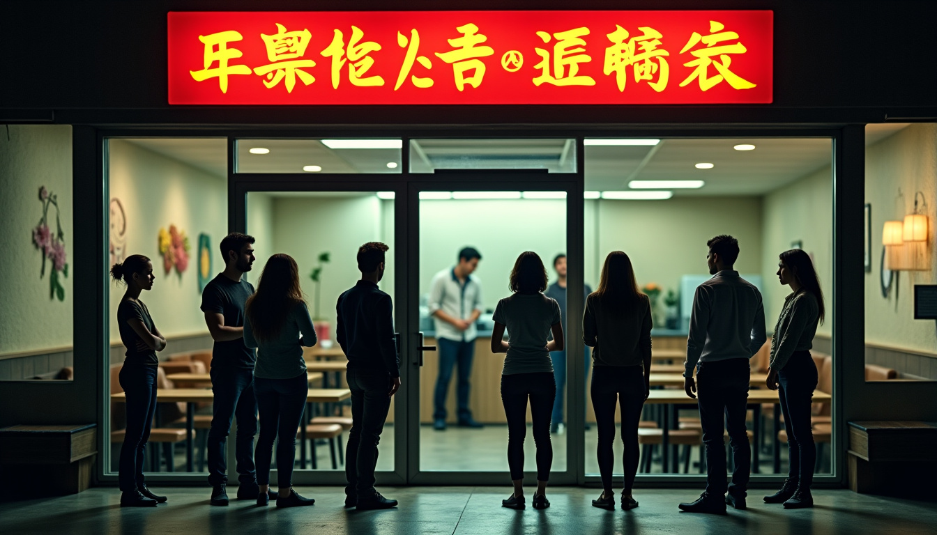 Clients interrogeant le personnel d’un buffet asiatique fermé