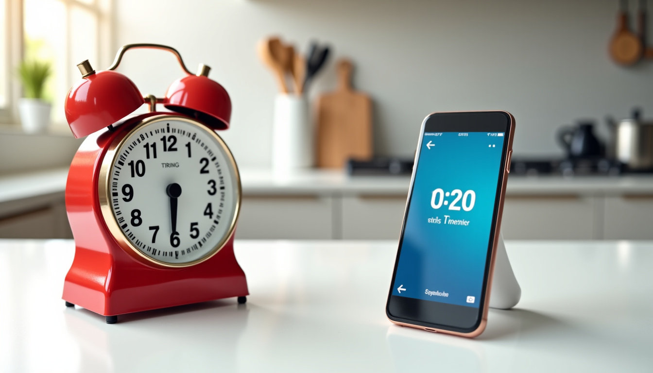 Comparaison visuelle entre un minuteur de cuisine traditionnel et le minuteur en ligne de Table à Découvert
