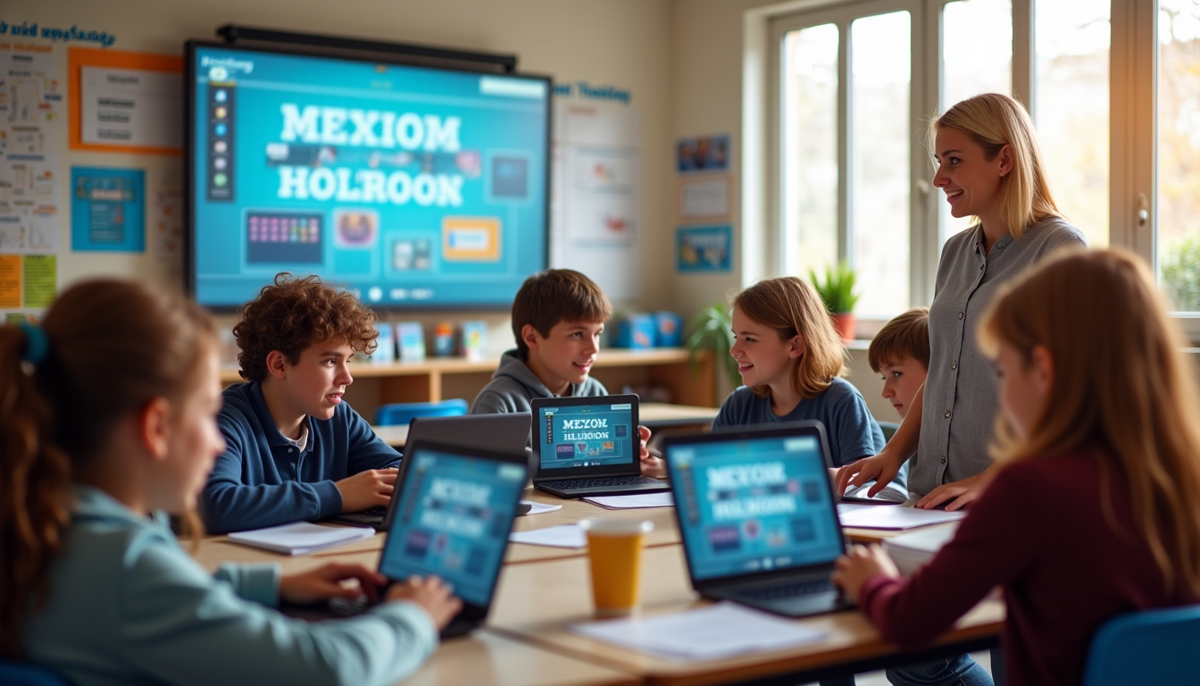 Élèves utilisant e-primo en classe pour un cours d