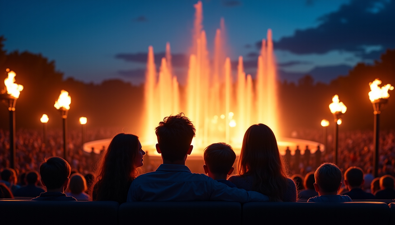 Famille profitant du spectacle nocturne Le Dernier Panache au Puy du Fou