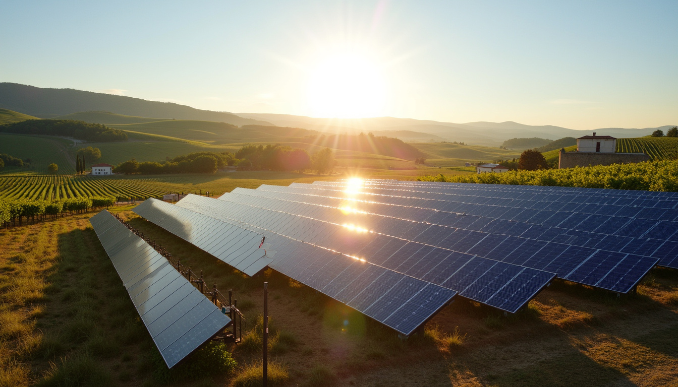 Panneaux solaires installés dans une région rurale de France, illustrant la production d