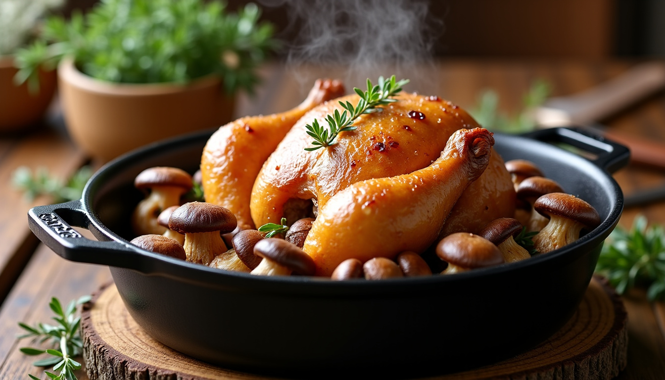 Préparation du coquelet aux trompettes de la mort en cocotte