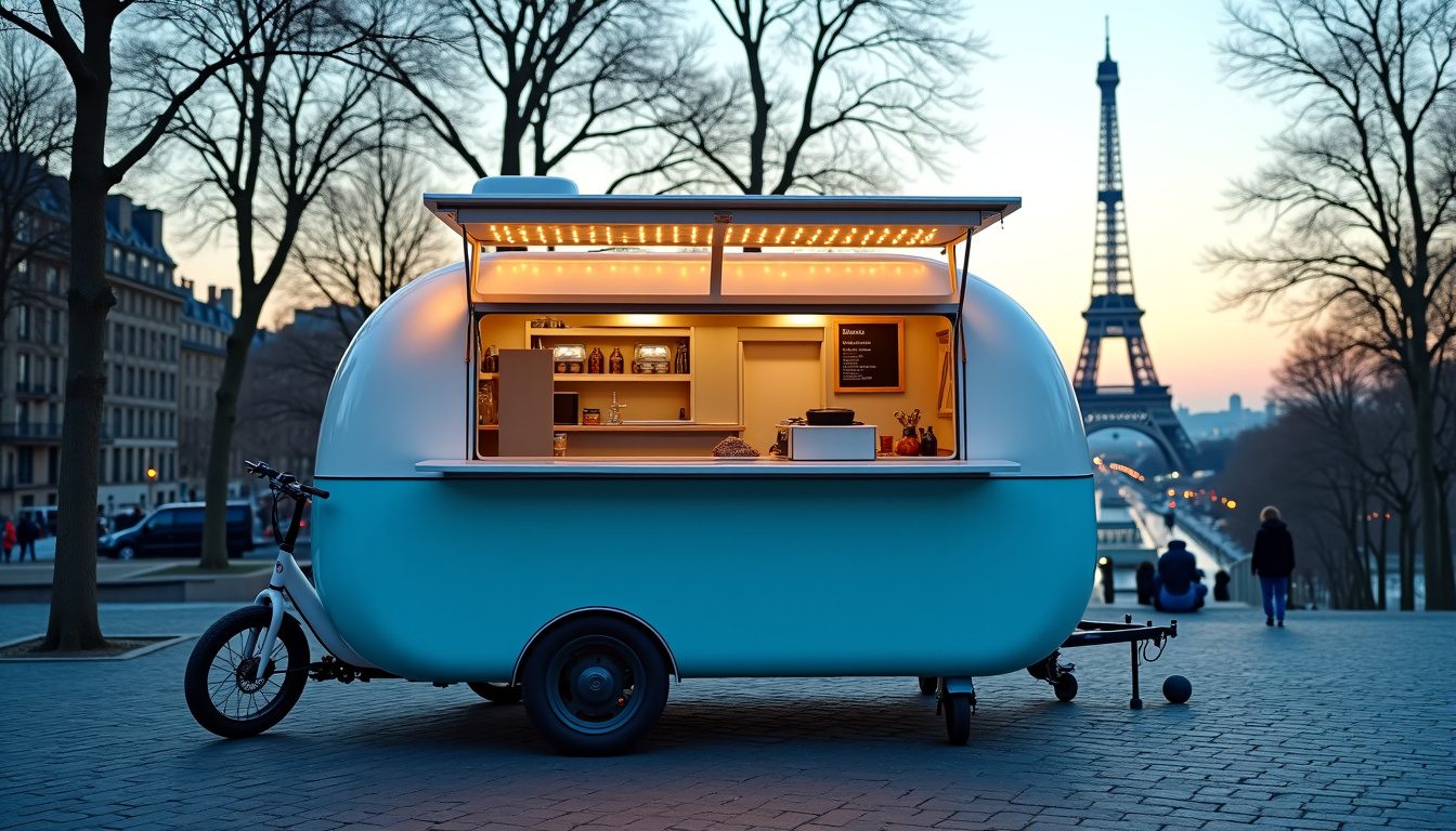 Remorque de restauration mobile tractable avec un véhicule particulier à Paris