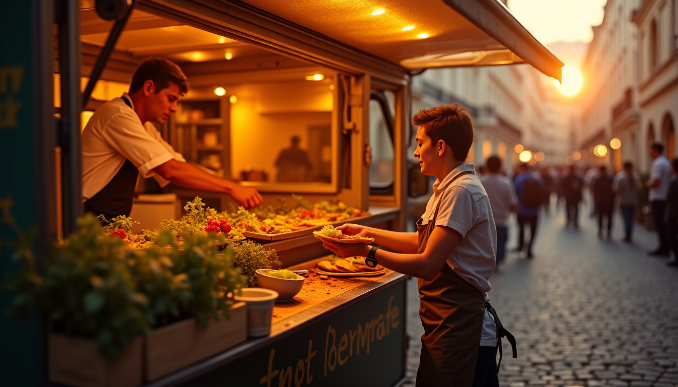 Stall de tacos dans un food truck à Paris, cuisine mexicaine de rue