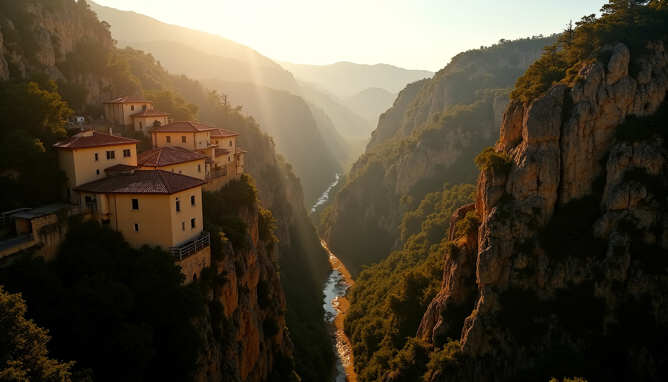Vue du village de Rodellar niché parmi les falaises d