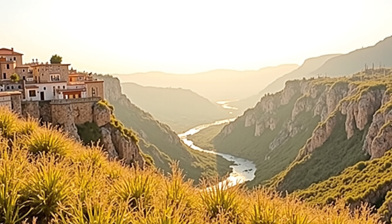 Vue panoramique sur Alquézar, village perché en Sierra de Guara