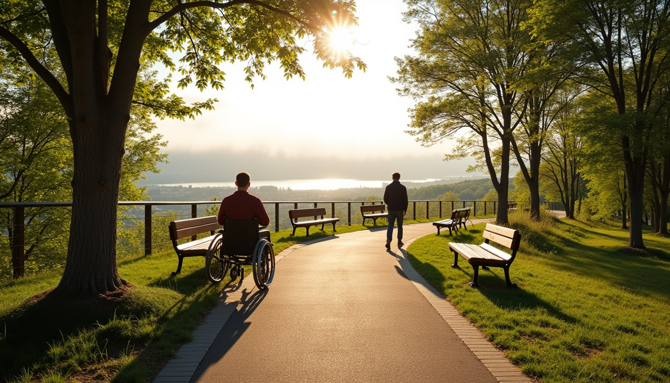 Cheminement aménagé et accessible du belvédère de Shawinigan avec rampe d'accès et bancs