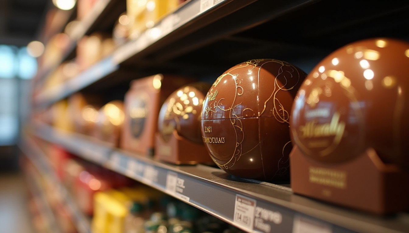Chocolat Dubaï en boule exposé dans le rayon des spécialités internationales d