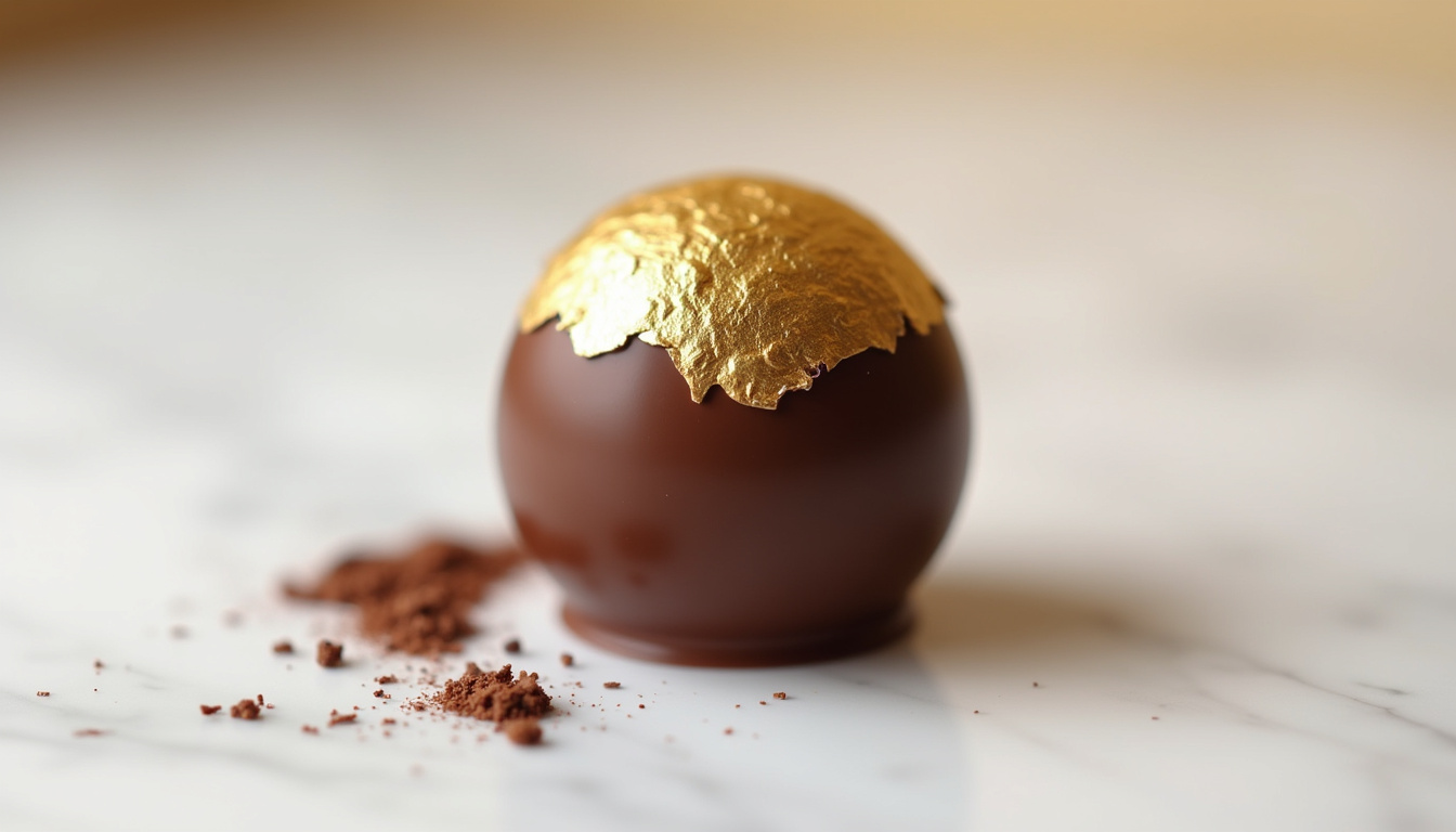 Chocolat Dubaï en forme de boule vendu chez Lidl, emballage doré et brillant