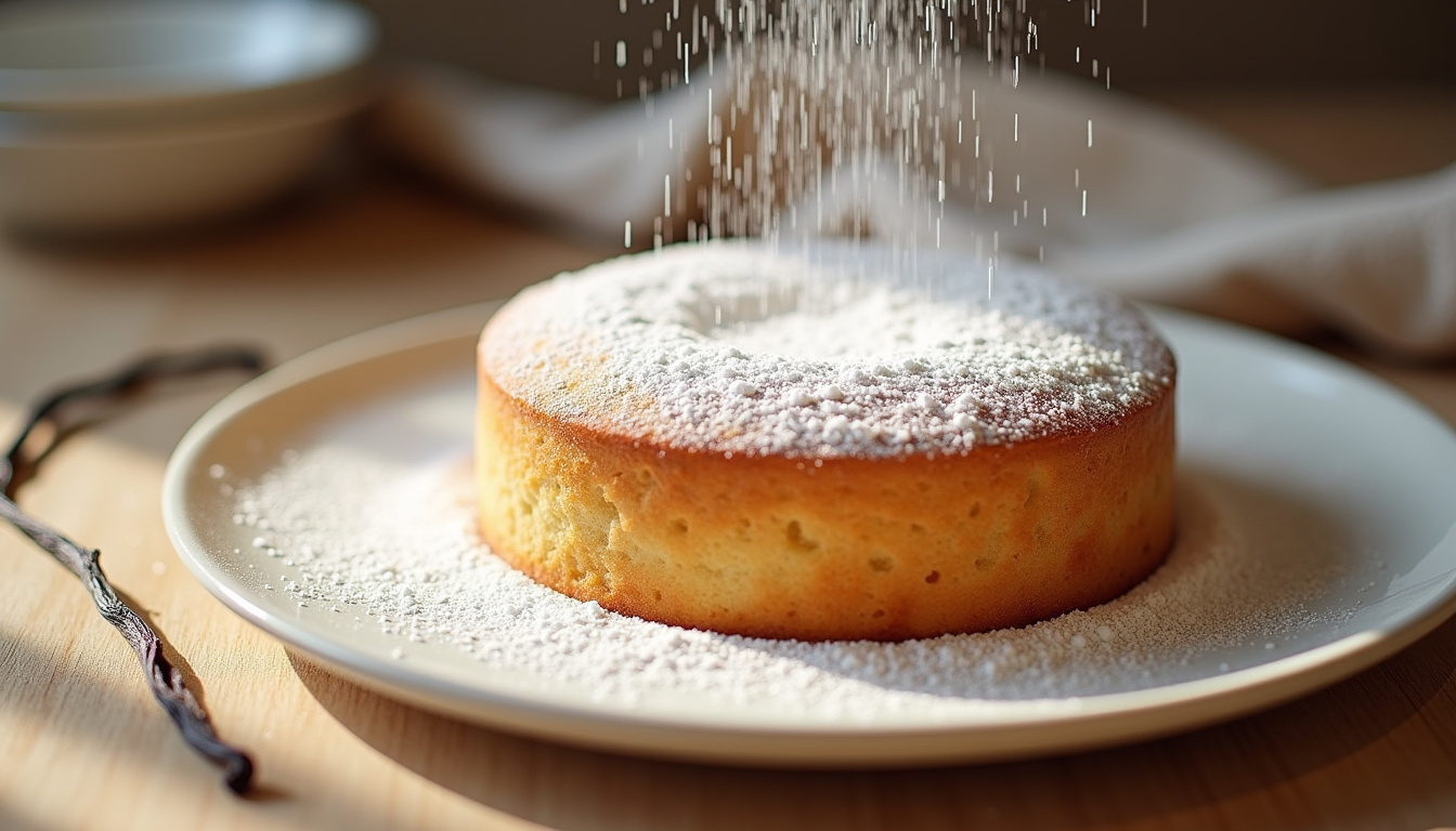 Décoration d’un gâteau avec du sucre glace tamisé