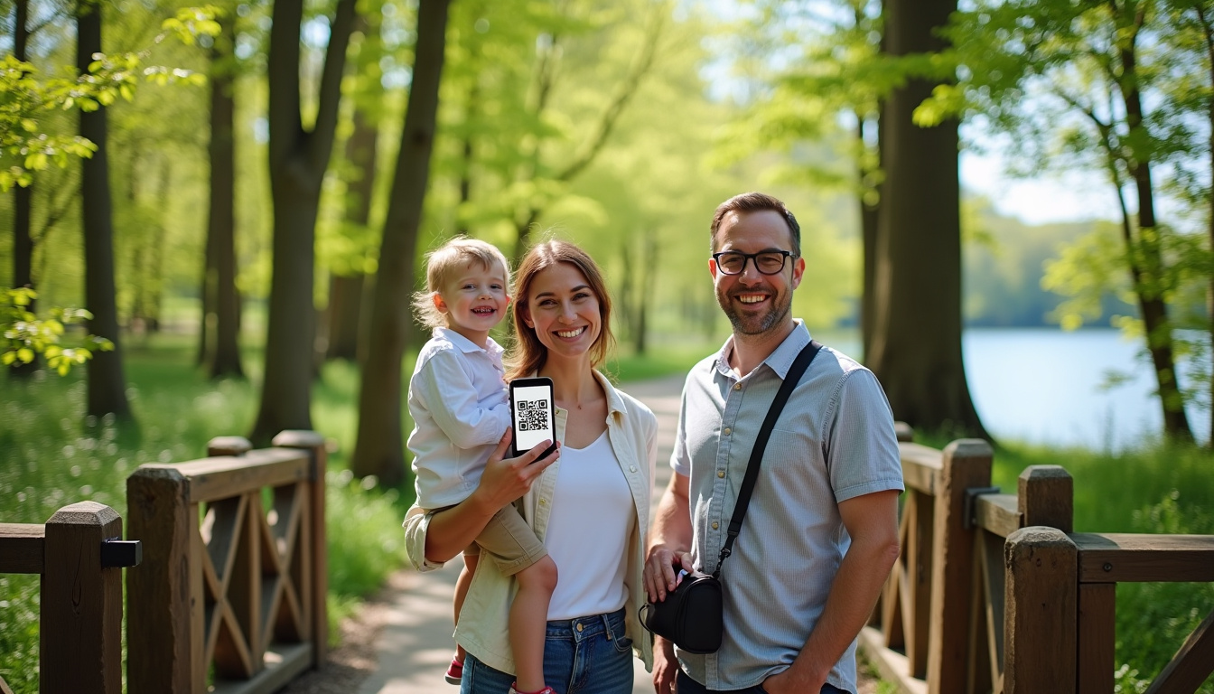Famille en train de présenter son QR code à l