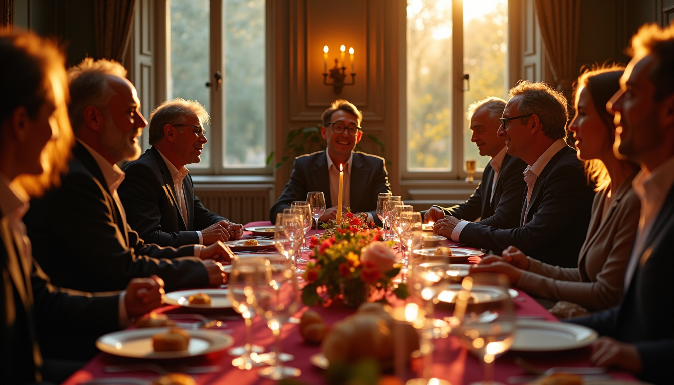 Soirée chez Cyril Lignac avec invités célèbres autour d'une table bien garnie