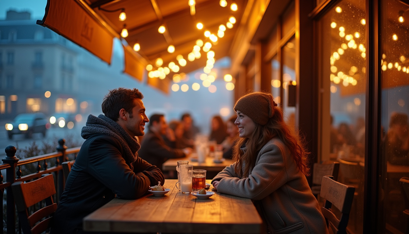 Terrasse couverte et chauffée de Charly Saint-Honoré en hiver, ambiance conviviale