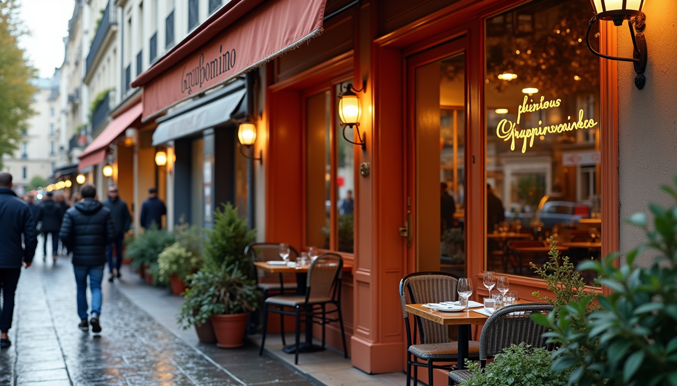 Vue extérieure du restaurant Gruppomimo situé rue Oberkampf dans le 11e arrondissement de Paris
