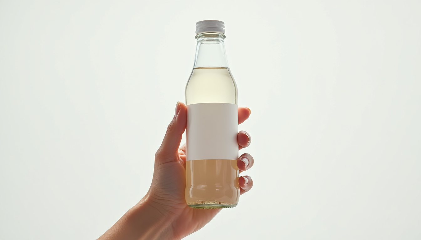 Main tenant une bouteille de boisson et lisant attentivement l'étiquette nutritionnelle