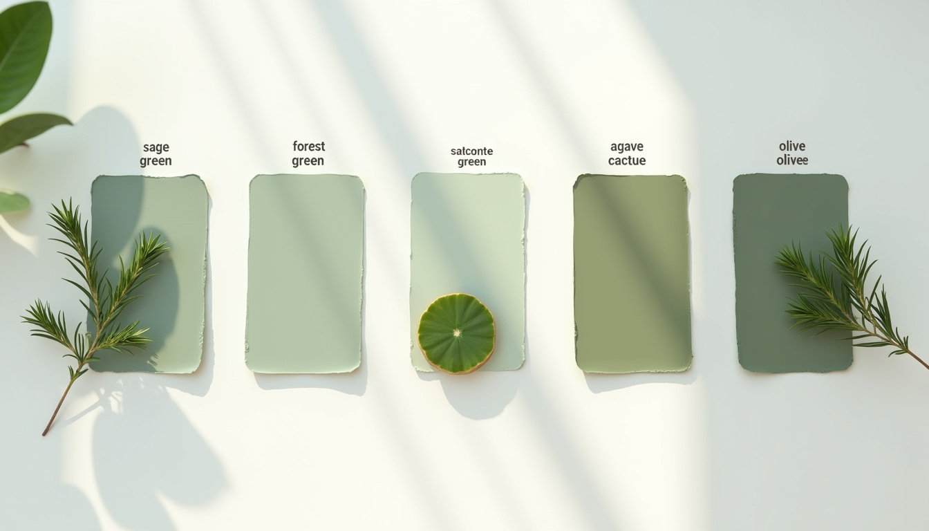 Comparatif des principales nuances de vert pour une cuisine: sauge, forest, agave, cactus et olive