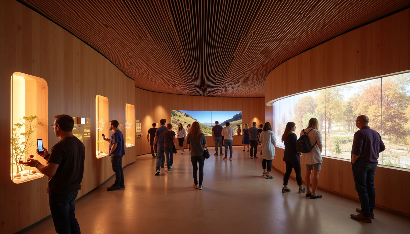 Intérieur de la Cité du Vin à Bordeaux, avec exposition interactive et visiteurs en pleine découverte sensorielle